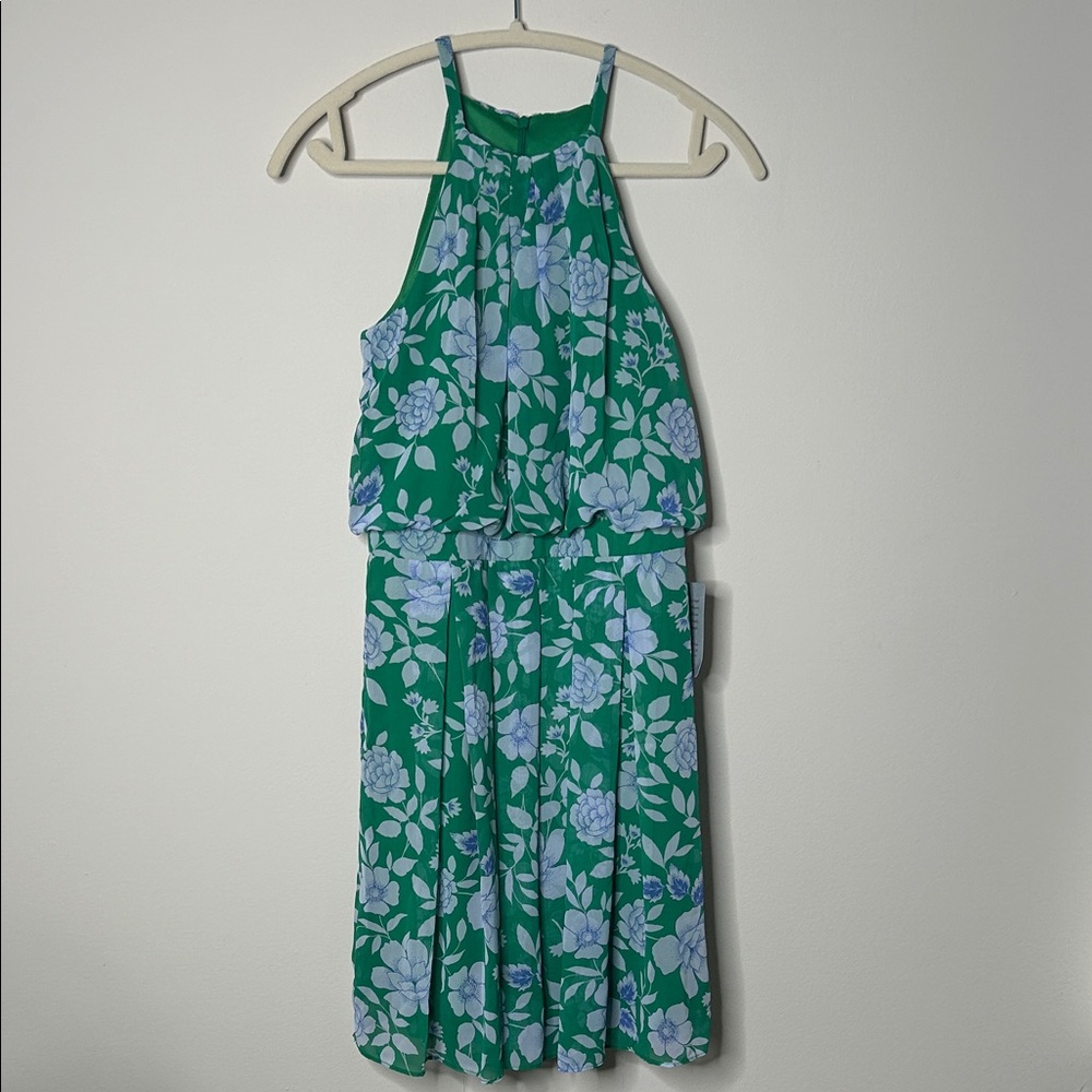 Eliza J Floral Green and Blue Halter Dress